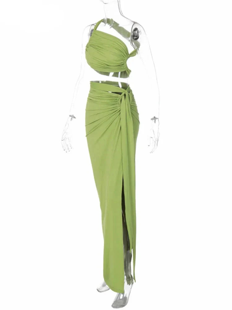 Crop Top and Hollow Out Skirt Suit