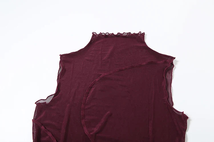 Mesh Sheer Sleeveless Stand Collar Maxi Dress