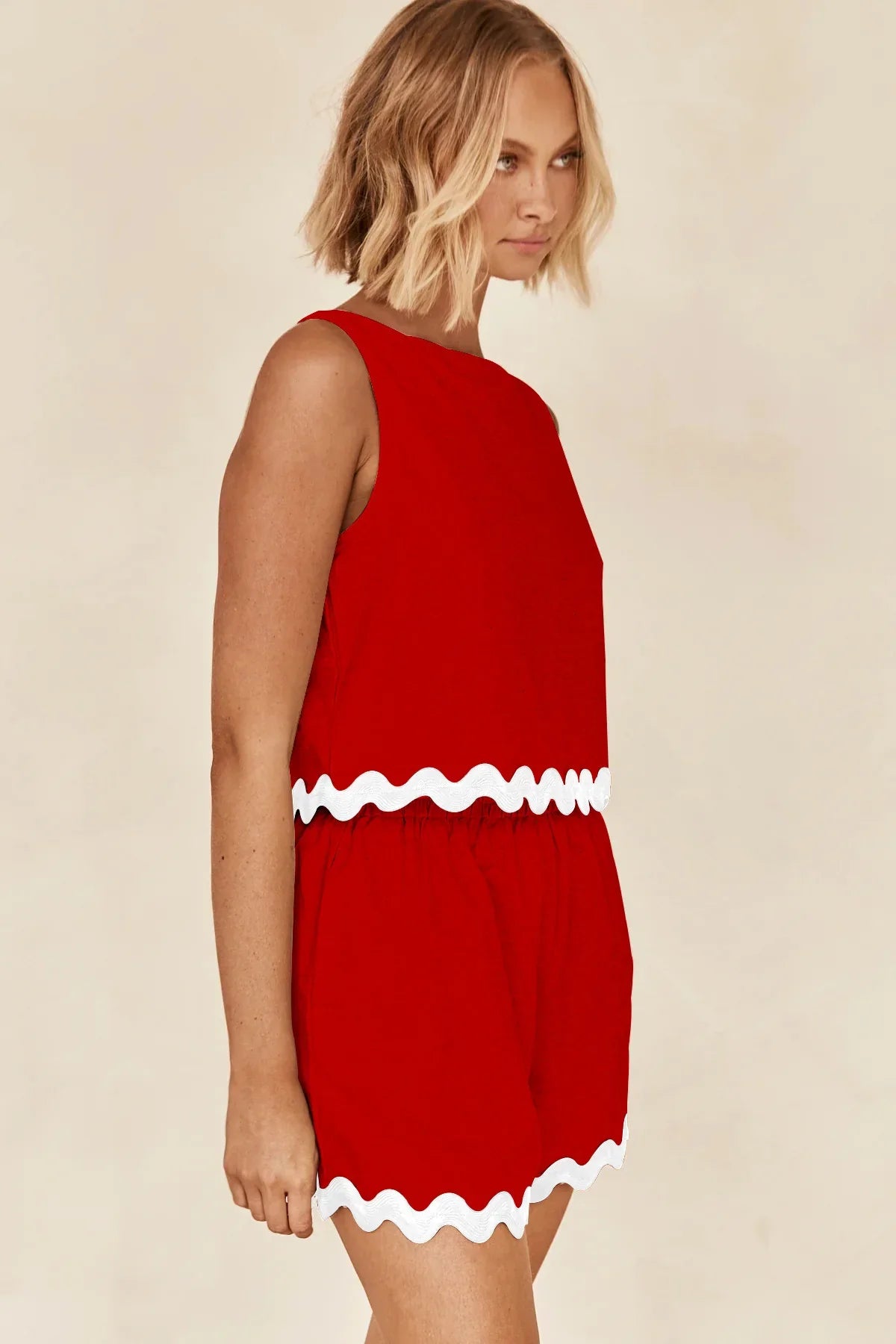 Wave Stripe Patchwork Tops High Waist Shorts Set