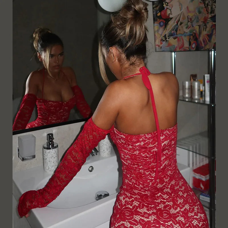 Red Lace Off-shoulder Bodycon Mini Dress