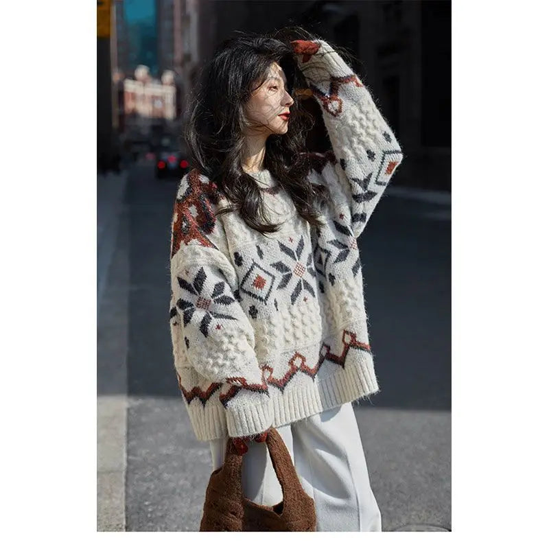 Patchwork Pattern Loose Retro Knit Sweater