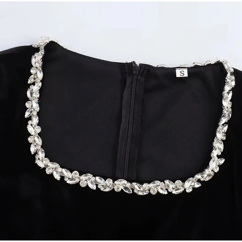 Black Rhinestone Velvet Mini Dress