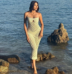 Crochet Halter Lace Up Bodycon Beach Robe