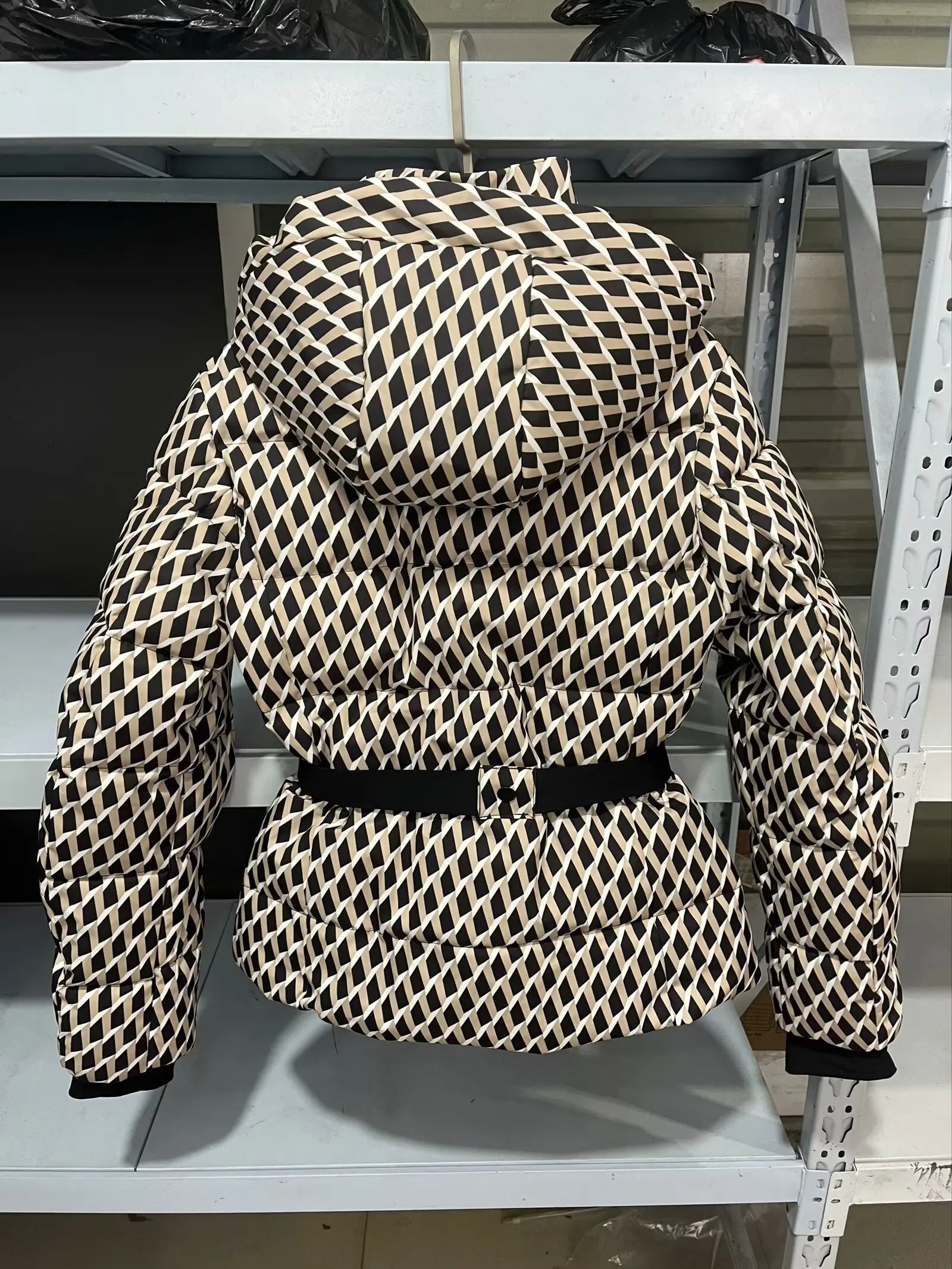 Belt Hooded Down Cotton Windproof Jacket