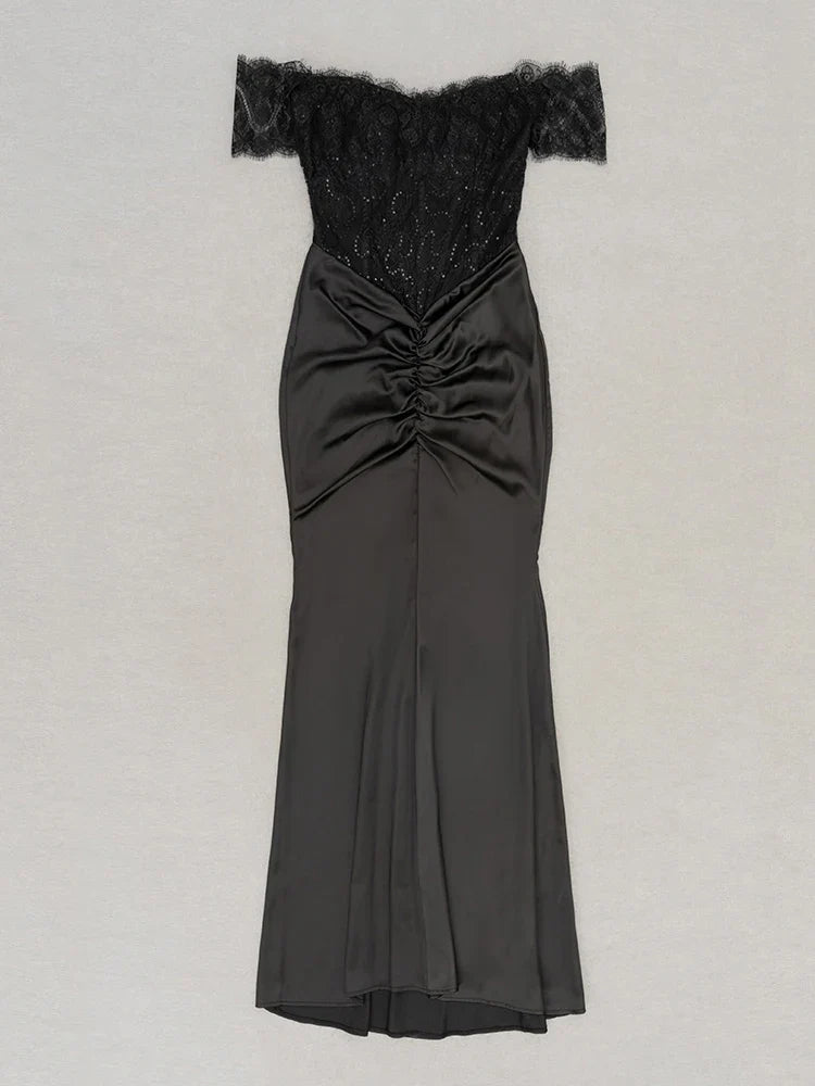 Lace Patchwork Black Short Sleeve Dress