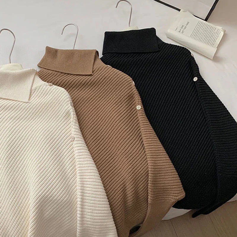 Turtleneck Long Sleeve Irregular Pullover