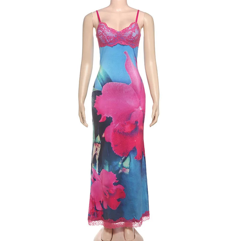 Spaghetti Strap Printed Long Dress