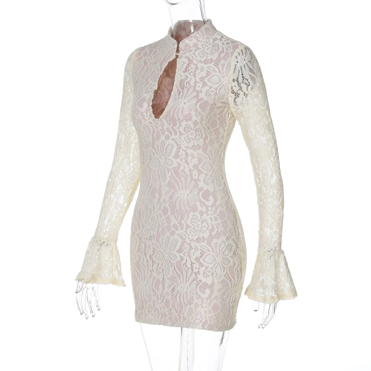 Lace Printed Hollow Out Long Sleeve Dress