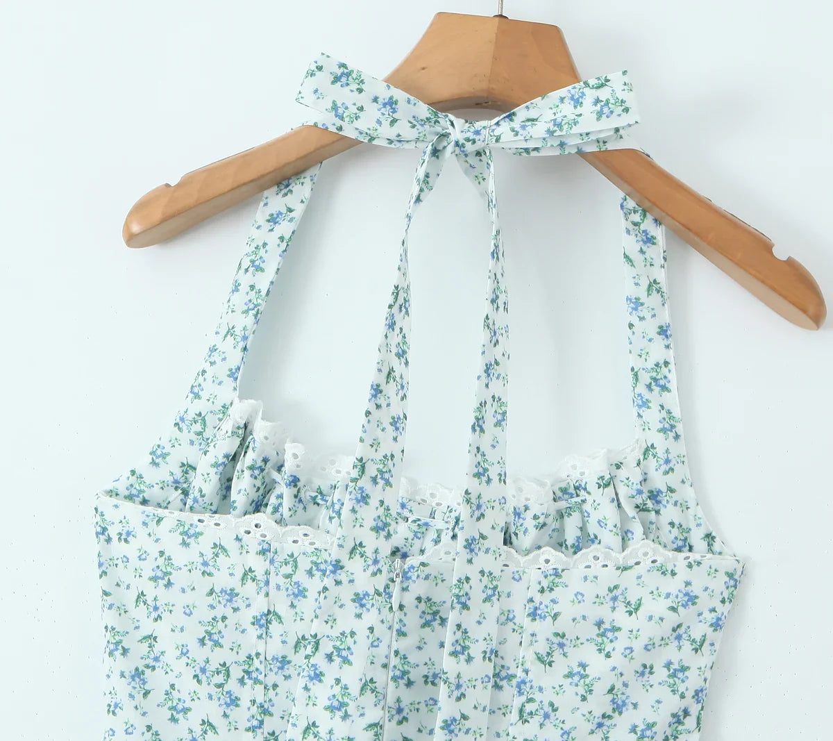 Floral Bow Halter Neck Lacing Up Midi Dress