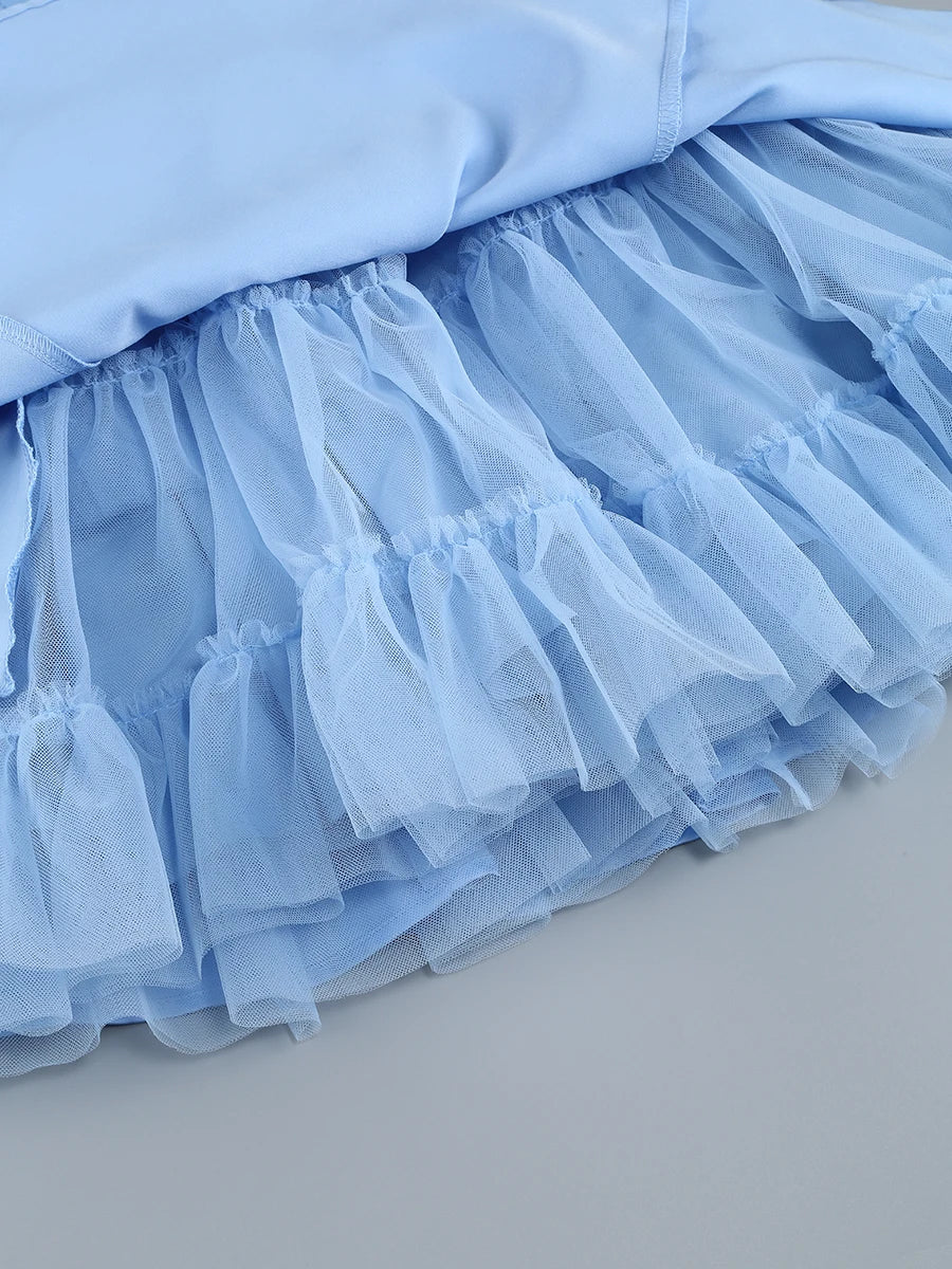 Layered Satin Tulle A-line Strappy Mini Dress
