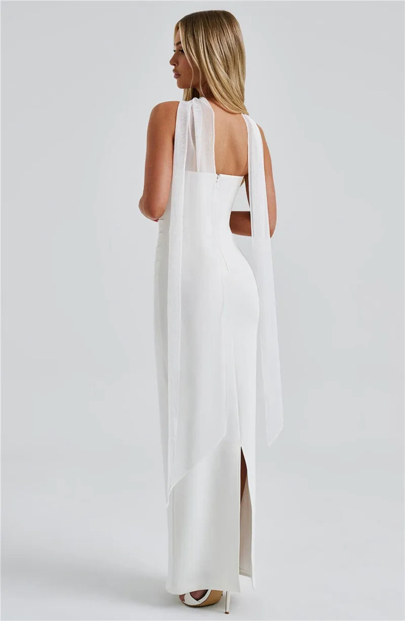 Scarf Collar Strapless Off-shoulder Long Dress
