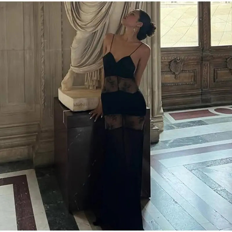 Lace See Through Sleeveless Long Dress