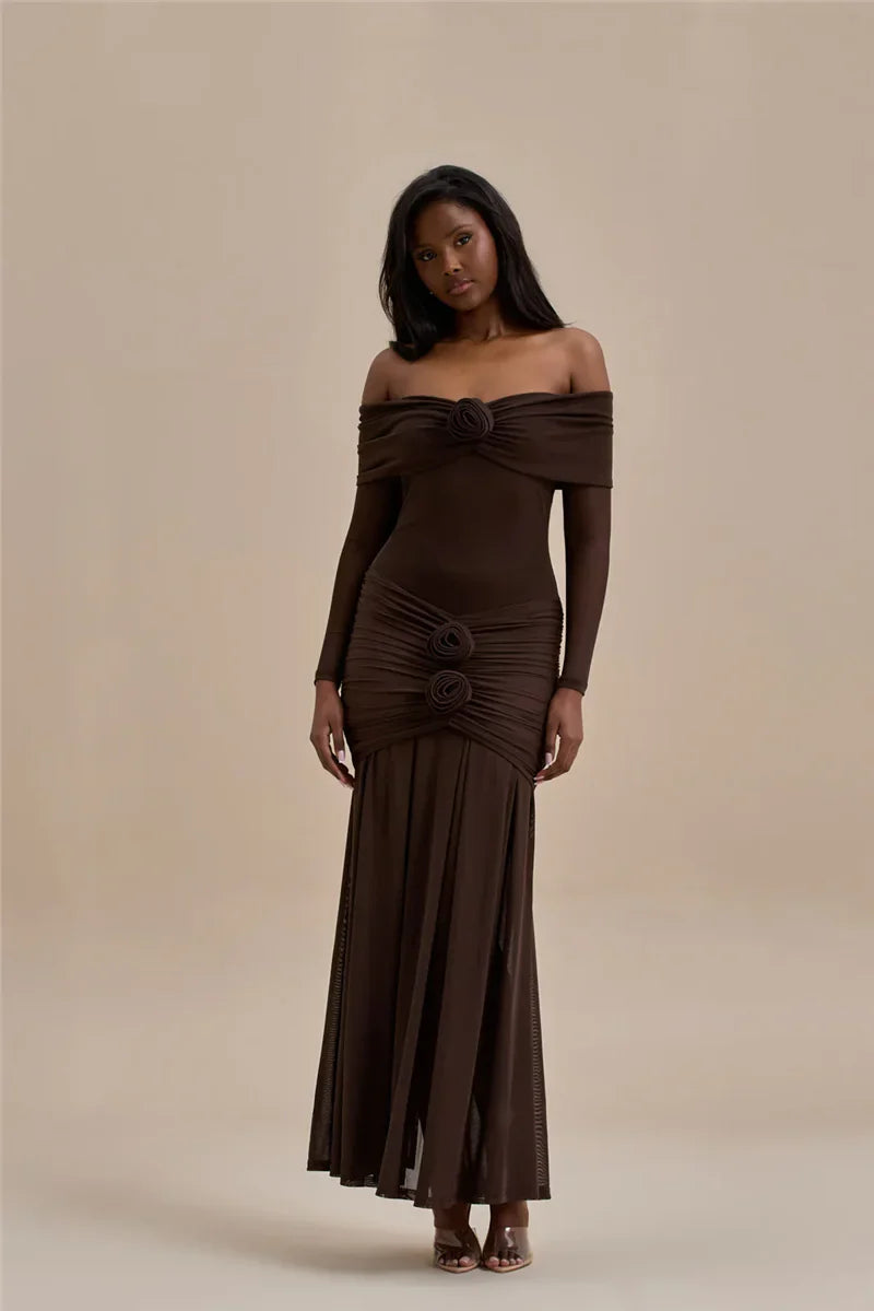 Off-shoulder Strapless Rose Long Sleeve Dress