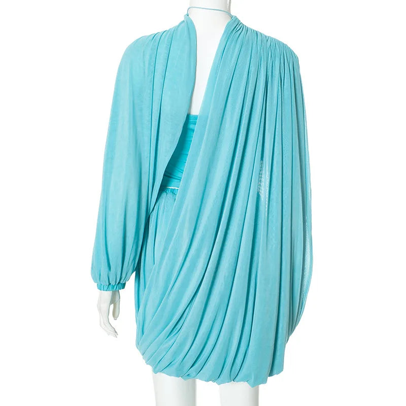 Strapless Shawl Vest Mini Skirt Suit