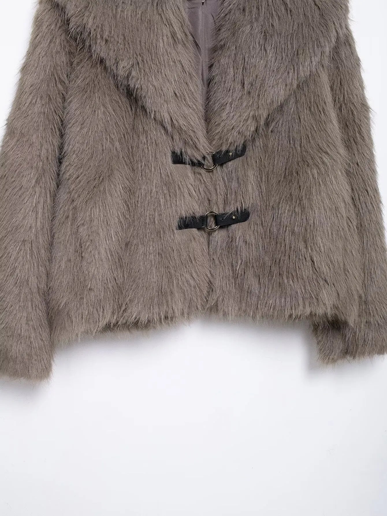 Brown Turn Down Collar Faux Fur Coat