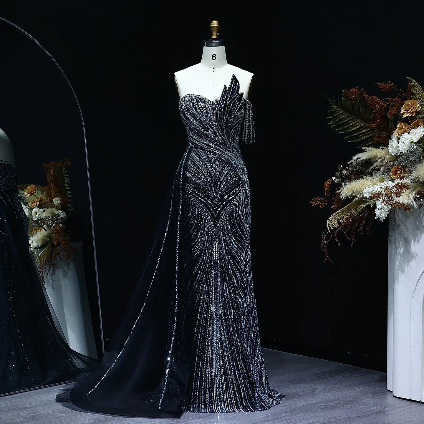 One Shoulder Mermaid Evening Dress with Overskirt