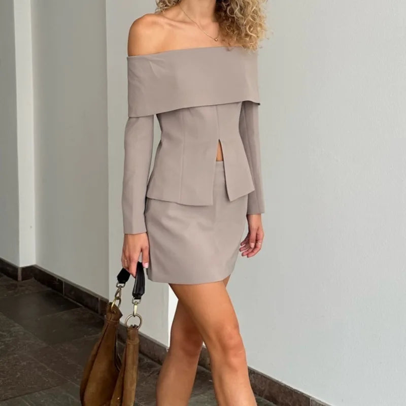 Strapless Long Sleeve Tops Mini Skirt Sets