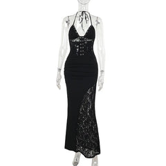 Deep V Halter Backless Maxi Party Dress Women