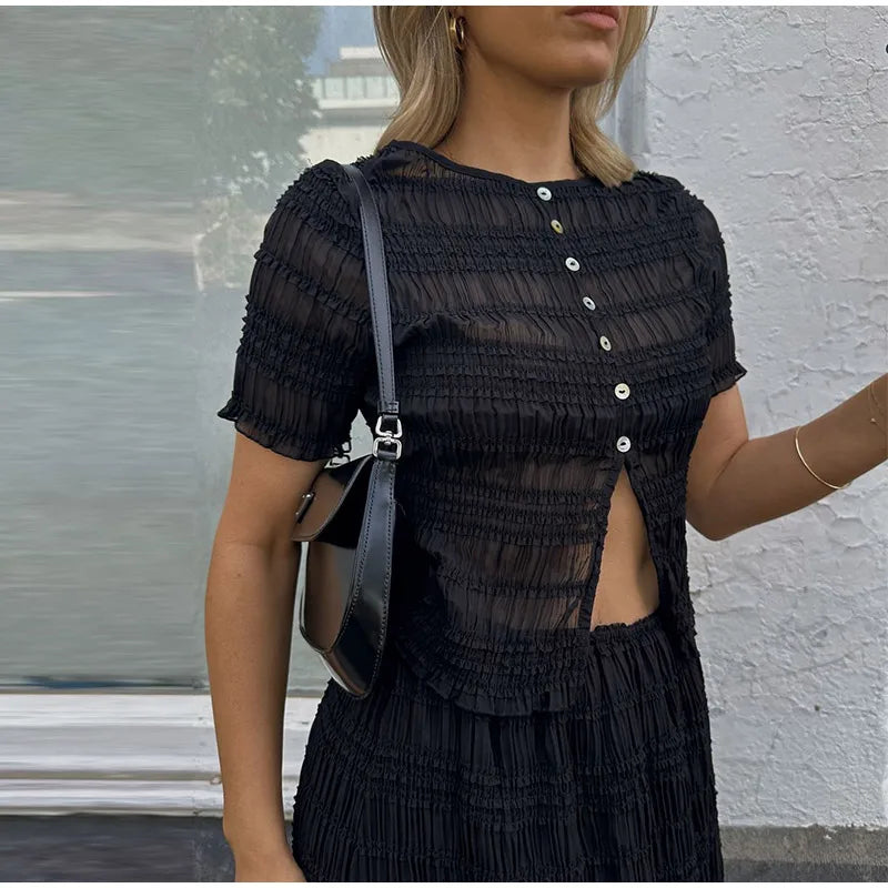Crop Tops and High Waist Long Skirt Suit
