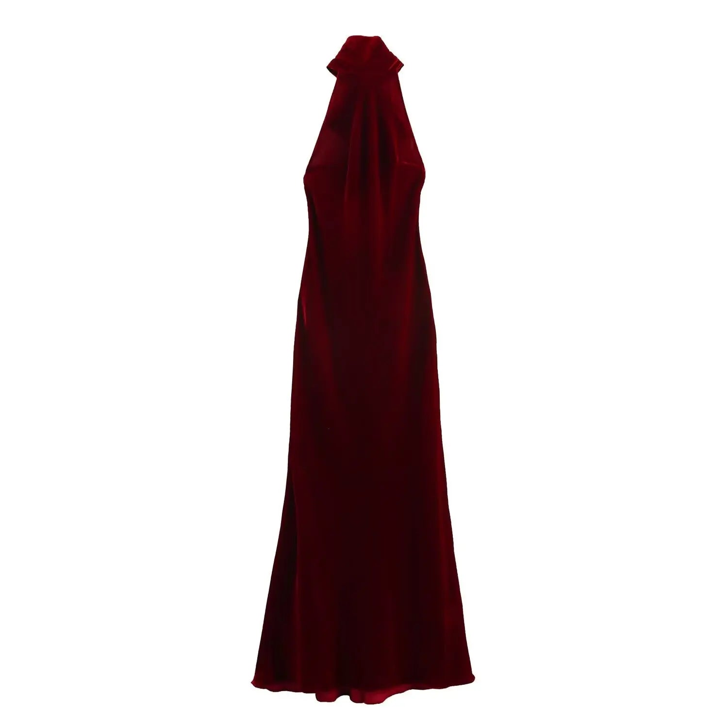 Velvet Wine Red Backless Halter Neck Dress