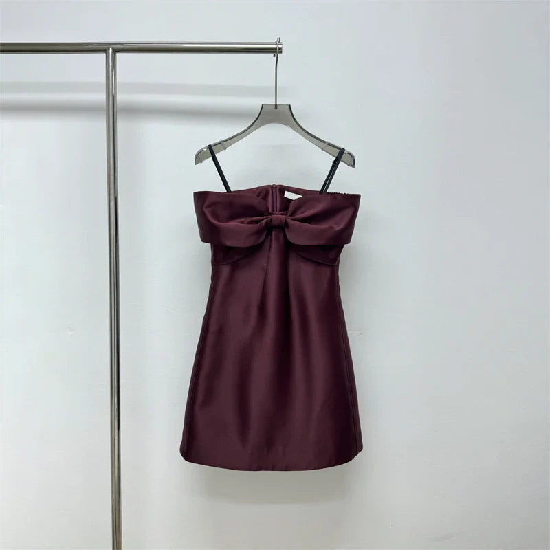 One-line shoulder-top A-line skirt mini dress