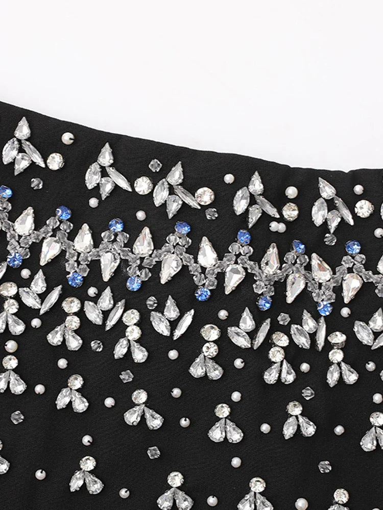 Diamonds Black Crystal Pearl Mini | Midi Dress