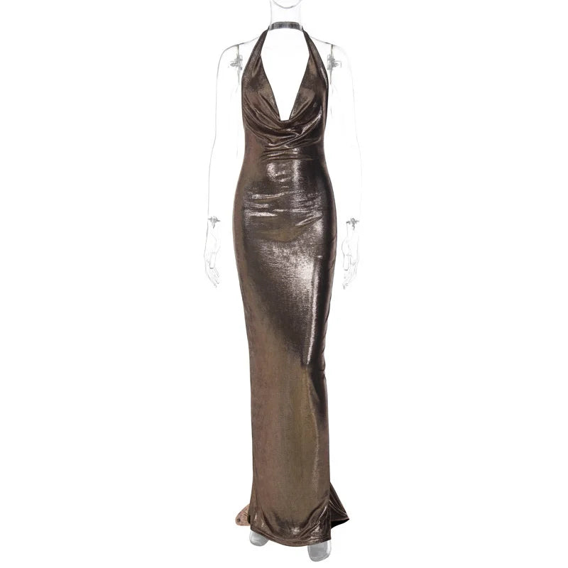 Halter Deep V Neck Sleeveless Fishtail Dress