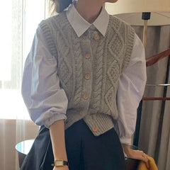 Twist Front Button Short Sleeveless Vest