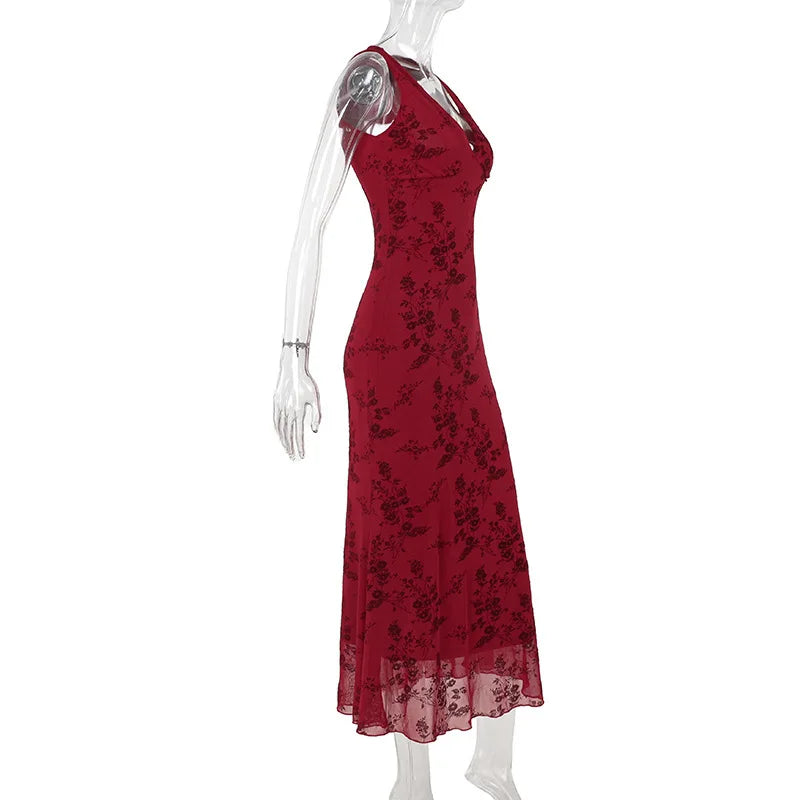 Printed Floral Sleeveless Long Dress