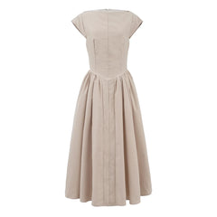 Short Sleeve Hollow Out Back Midi Dress