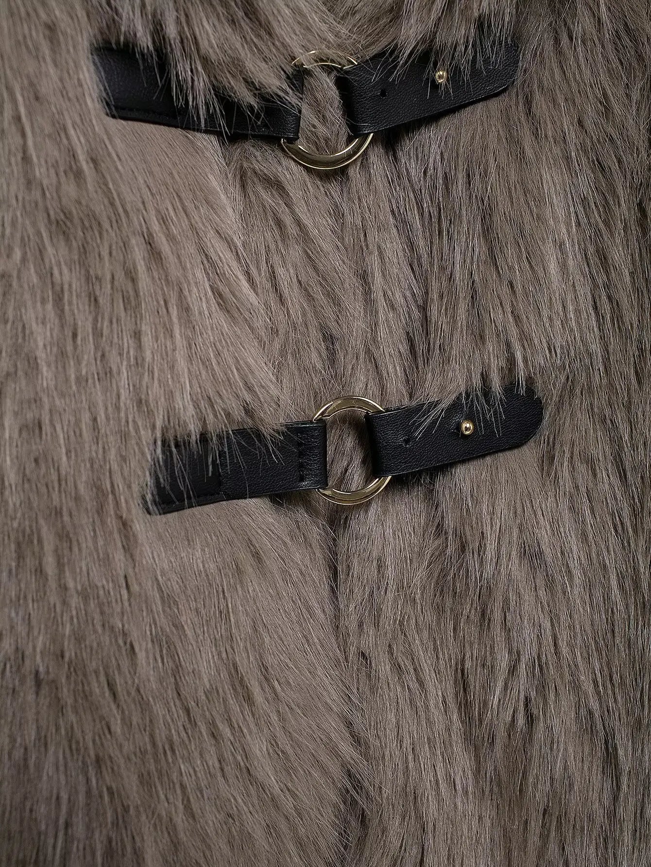 Brown Turn Down Collar Faux Fur Coat
