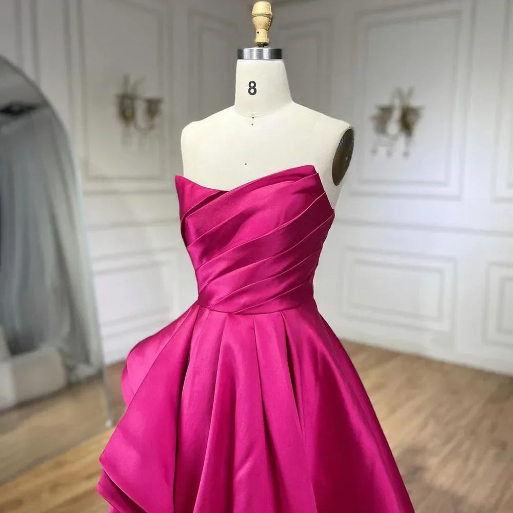 Fuchsia Satin Strapless Evening Prom Dress