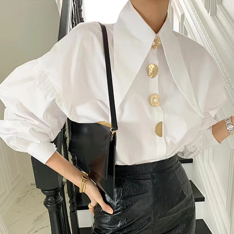 White Shirt With Large Gold Buttons
