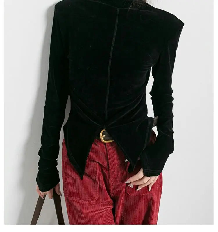 Front Side-slit Solid Color Soft Long Sleeve Top