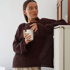 Hollow Solid See-through Long Sleeve Knitted Top