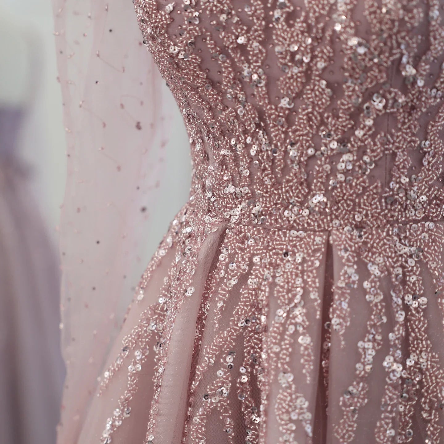 Dusty Pink Long Sleeve Formal Prom Gown
