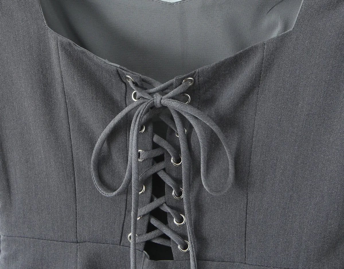 Cross Lacing up Back Mini Dress