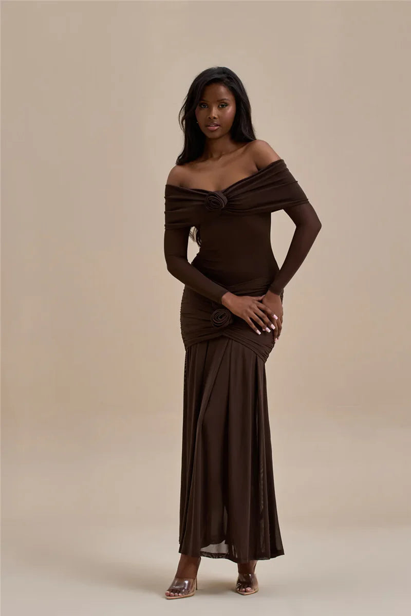 Off-shoulder Strapless Rose Long Sleeve Dress