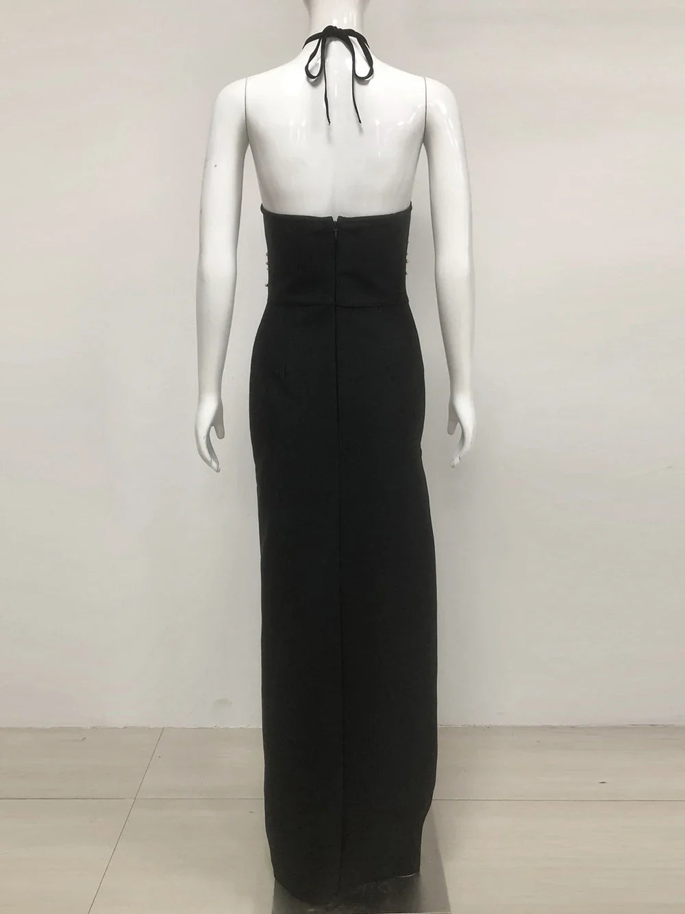 Halter Bead Hollow Design Backless Long Dress