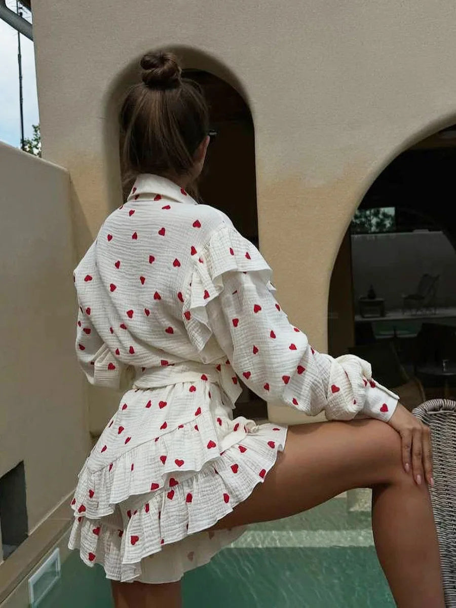 Ruffled Printed Long Sleeve Top and Shorts Sets