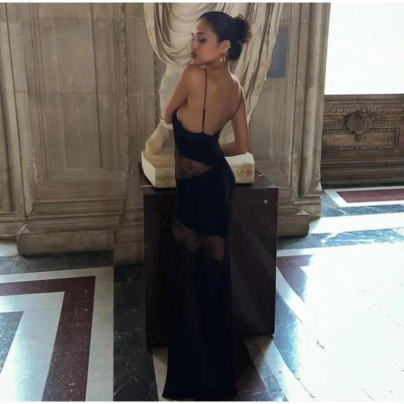 Lace See Through Sleeveless Long Dress