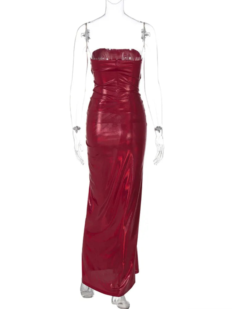 Off-shoulder Red Thigh High Split Dress