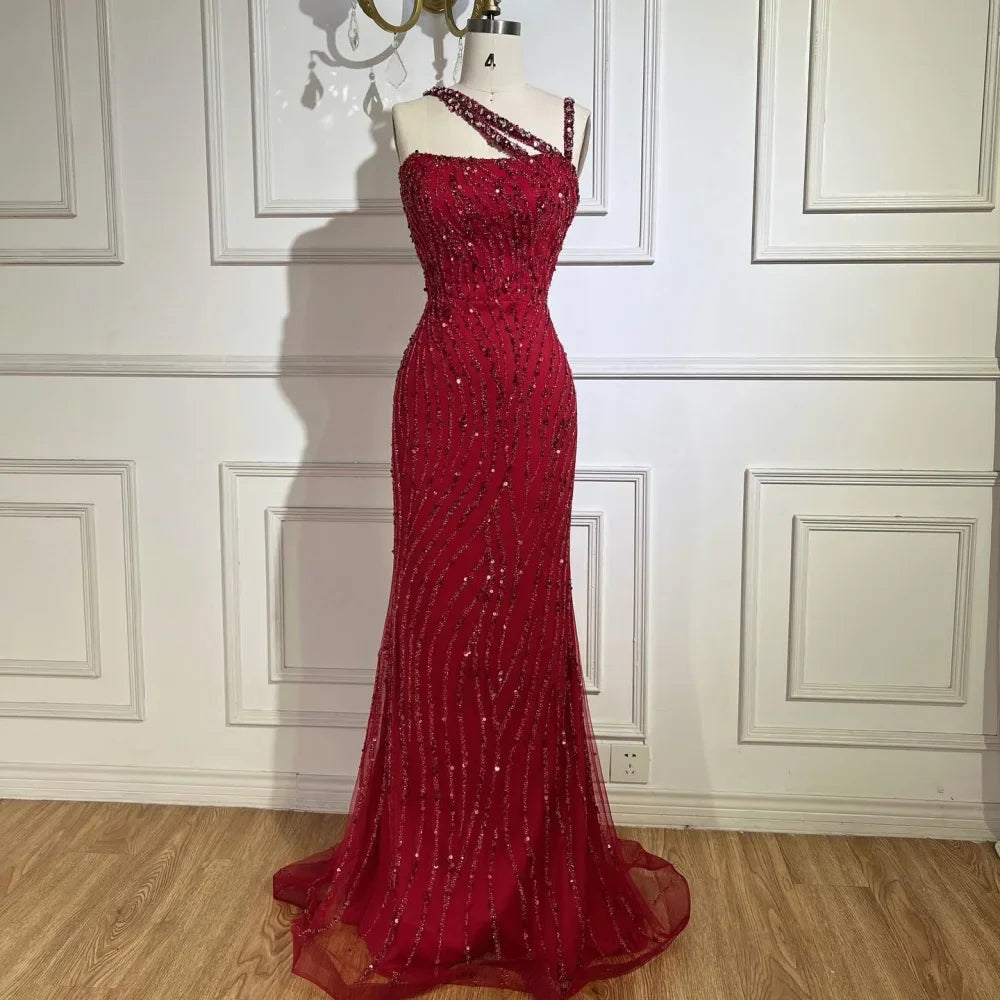 Sequins Slanted Shoulders Mesh Prom Dress