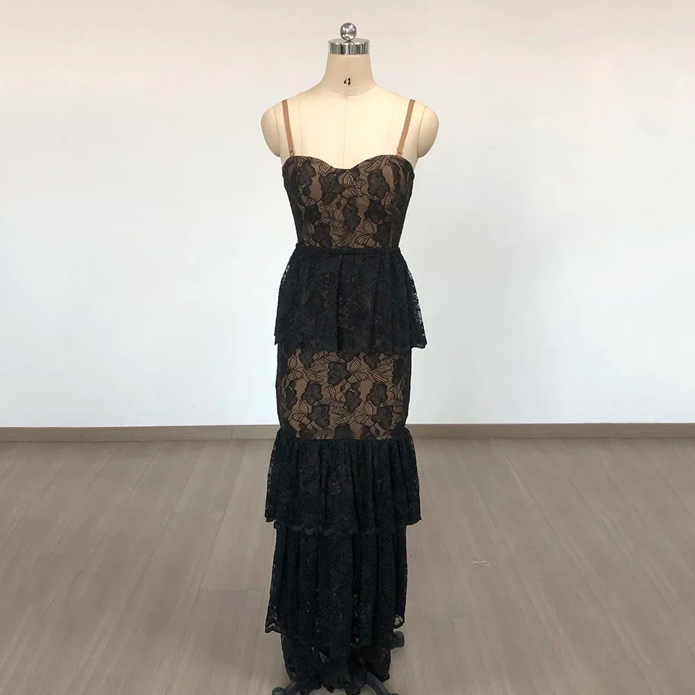 Convertible Maxi Lace Trim Evening Gown