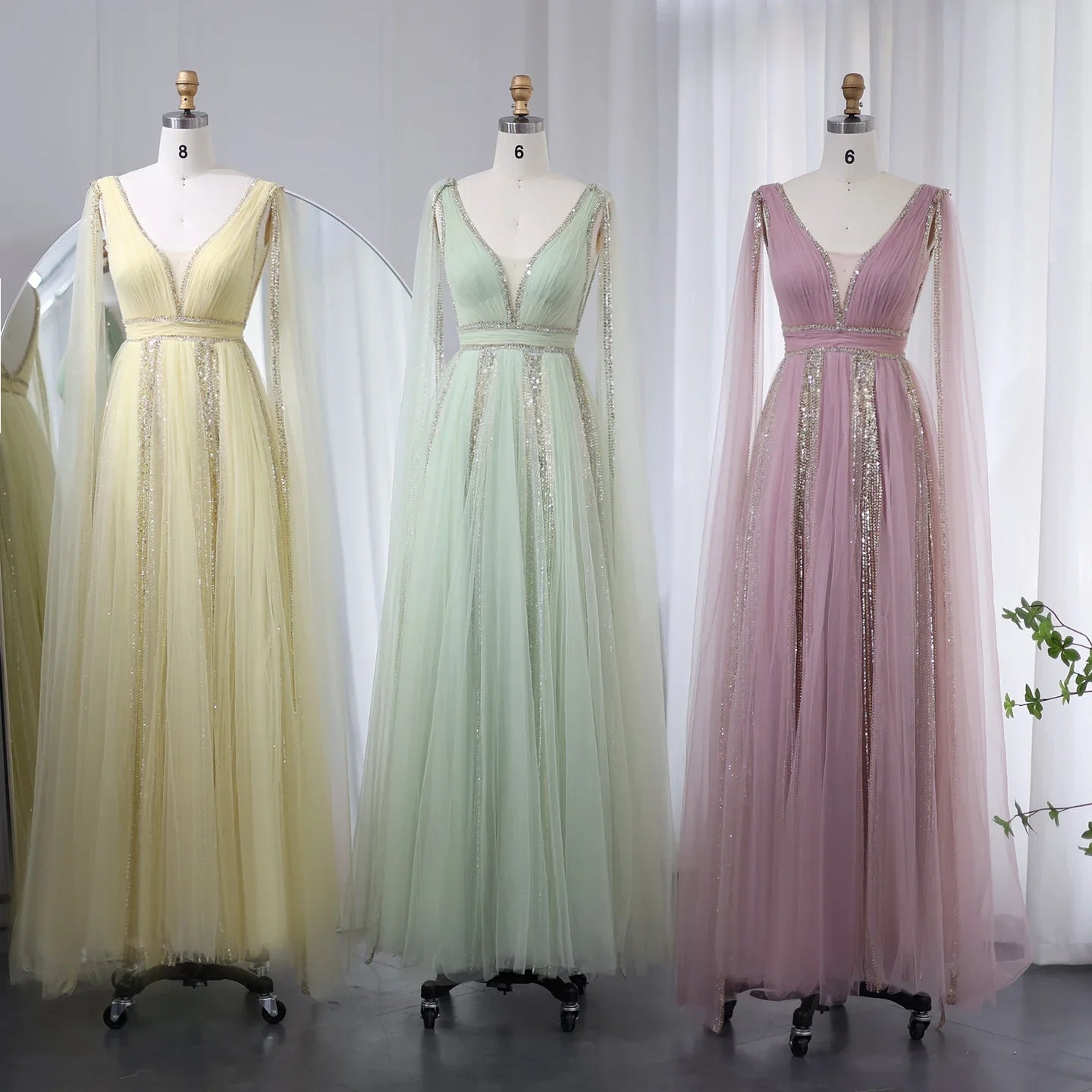 Cape Sleeves Chiffon Plus Size Party Gown