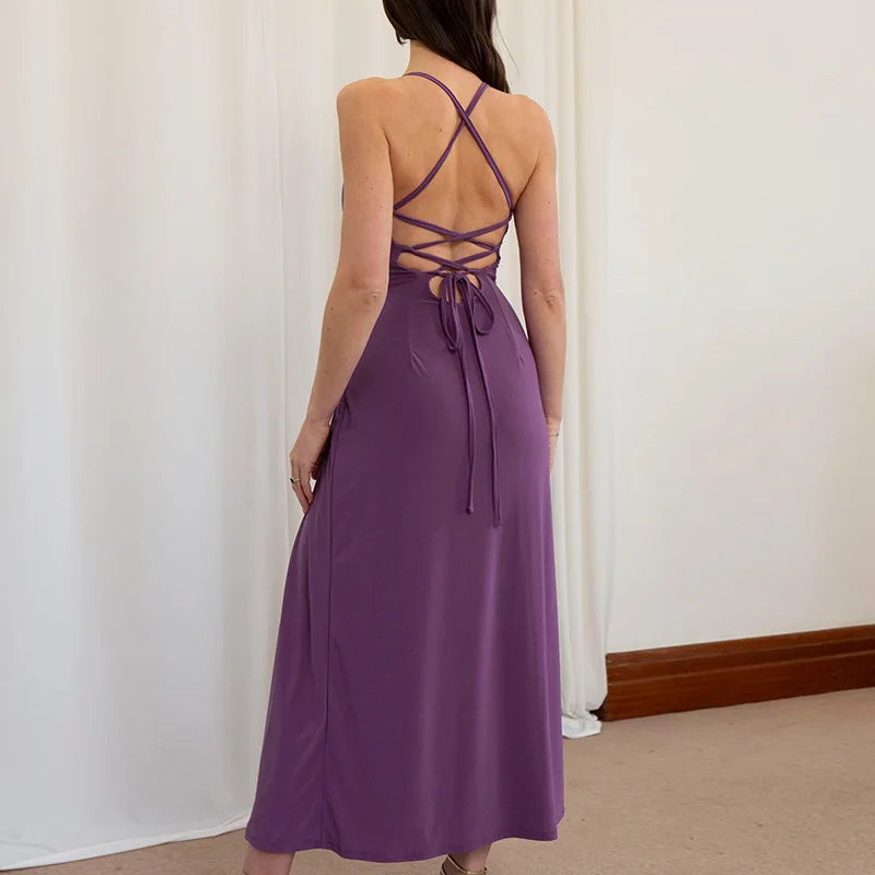 High Waist Off Shoulder Solid Maxi Dress