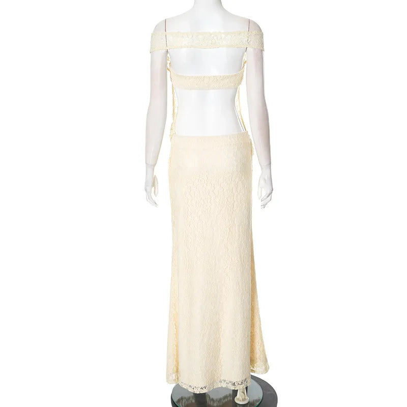 Lace Hollow Out Sleeveless Bodycon Maxi Dress