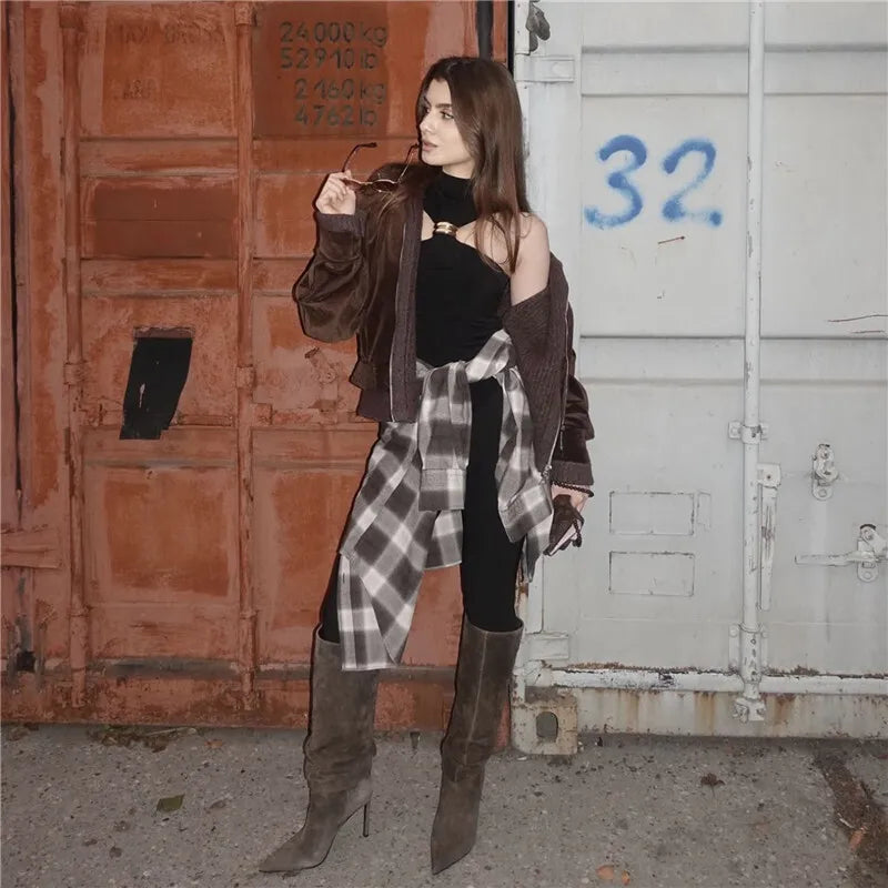 Turtleneck Metal Ring Knitted Tops