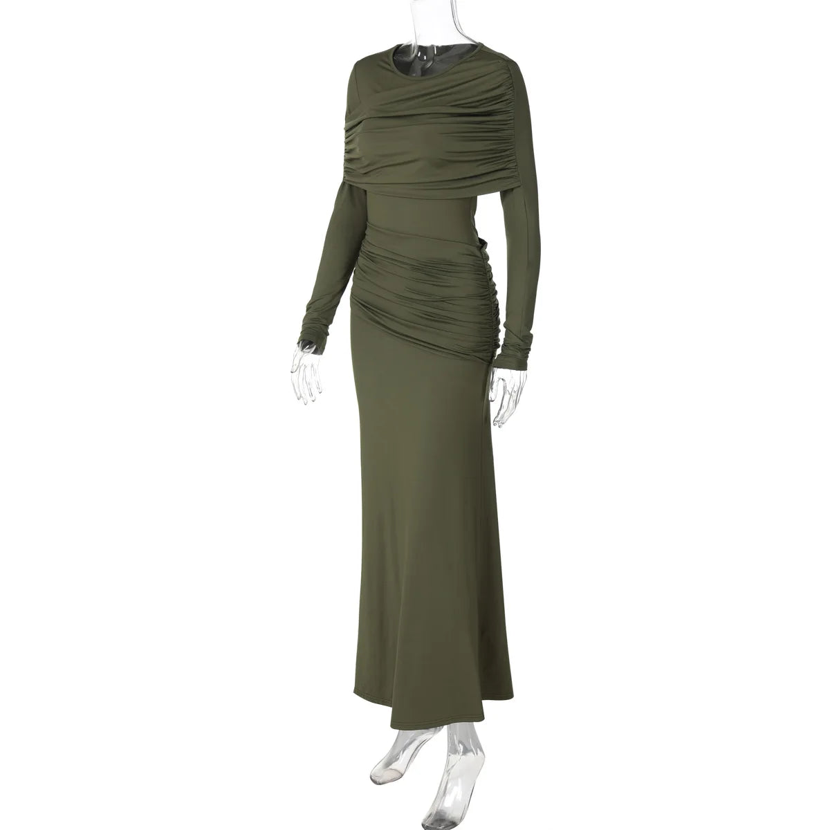Solid Long Sleeve Irregular Splice Long Dress
