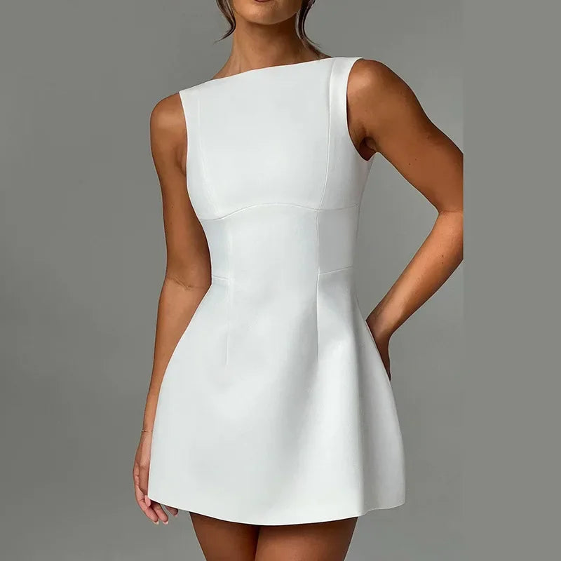 Sleeveless High Waist Backless Mini Dresses
